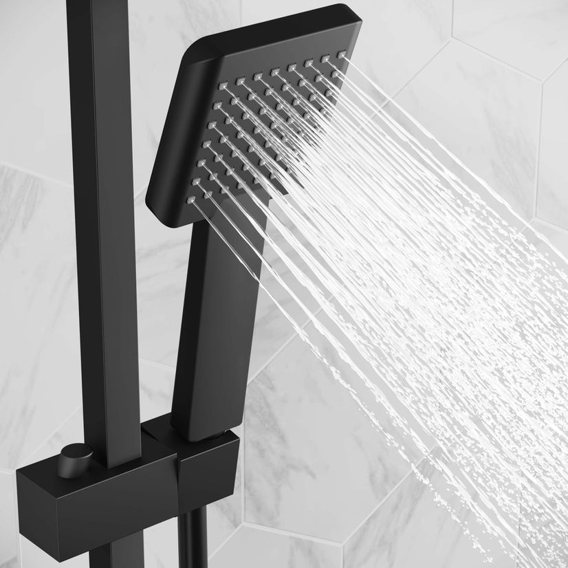Carrick Matt Black Square Thermostatic Bar Shower Set
