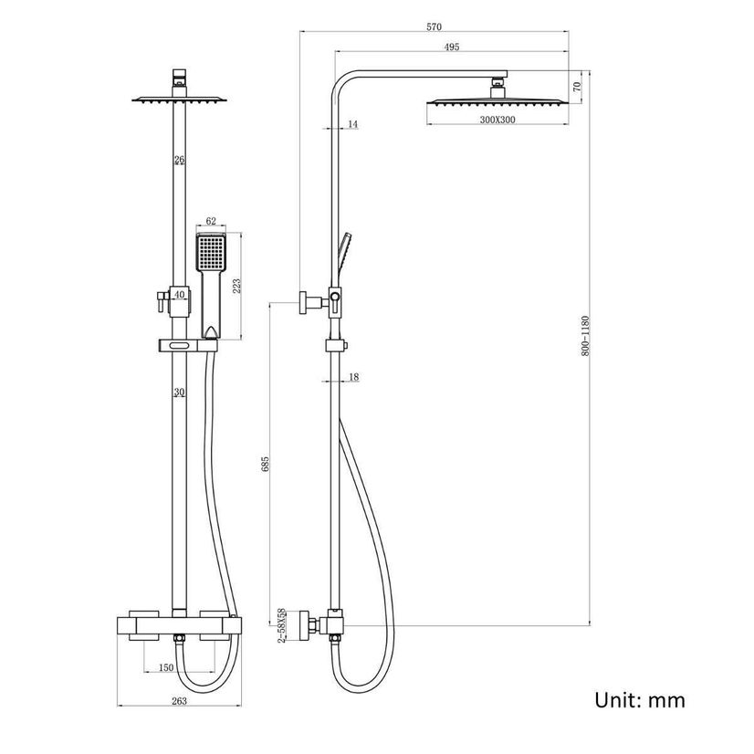 Galway Premium Square Thermostatic Shower with Large 300mm Head