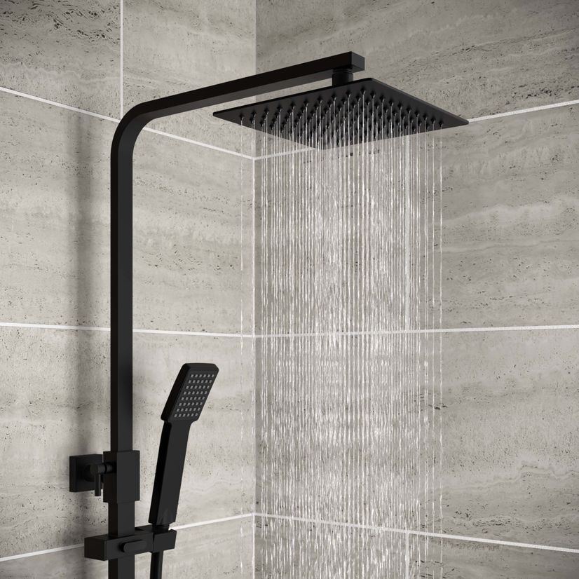 Galway Square Matt Black Thermostatic Bath Filler Shower Set