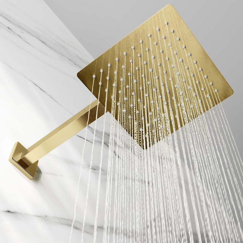 Galway Premium Brushed Brass Square Thermostatic Shower Set - 200mm Head & Hand Shower
