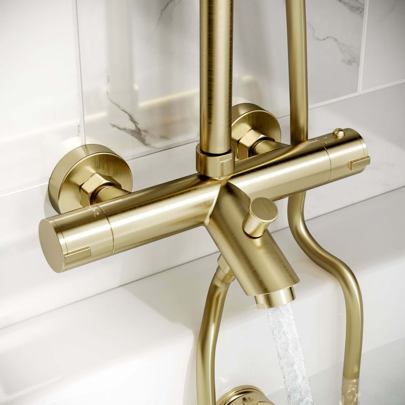 Ballina Round Brushed Brass Thermostatic Bath Filler Shower Set
