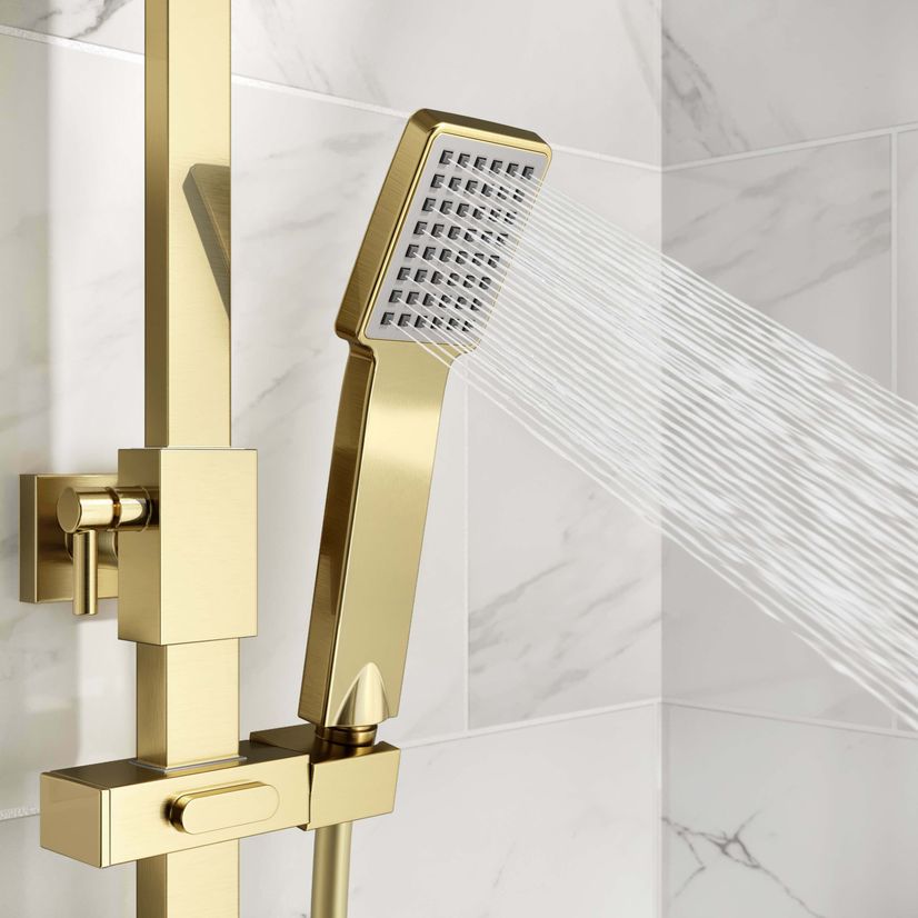 Galway Square Brushed Brass Thermostatic Bath Filler Shower Set
