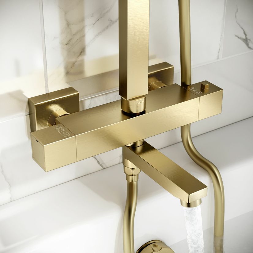 Galway Square Brushed Brass Thermostatic Bath Filler Shower Set