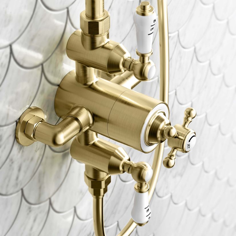 Shannon Brushed Brass Traditional Thermostatic Shower Set with Hand Shower