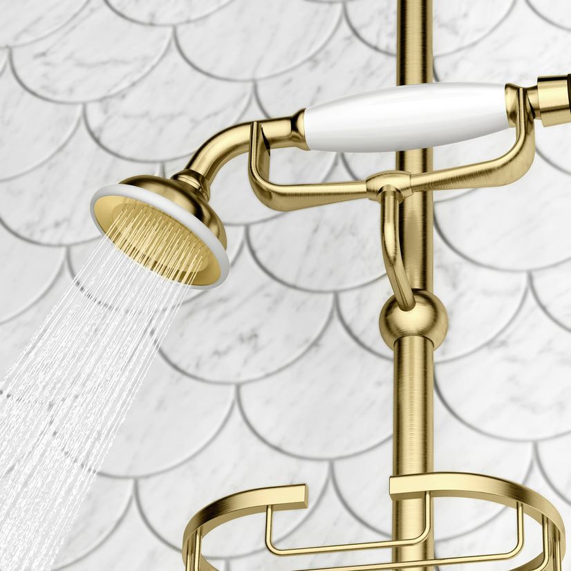 Shannon Brushed Brass Traditional Thermostatic Shower Set with Hand Shower and Soap Dish