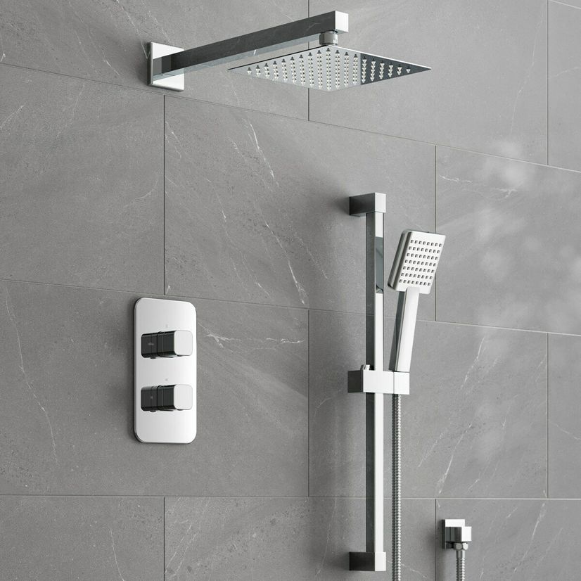 Galway Premium Chrome Square Thermostatic Shower Set - 200mm Head & Slider Hand Shower