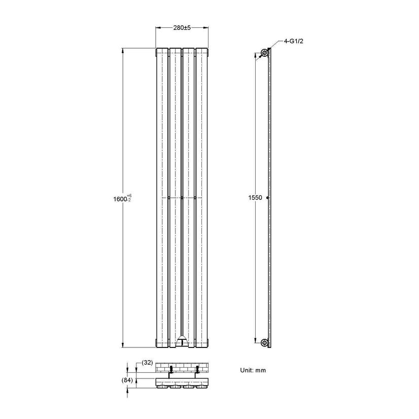 Faro White Single Flat Panel Vertical Radiator 1600x280mm