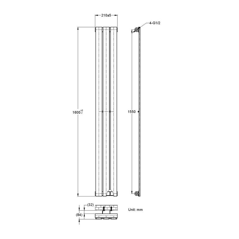 Faro Anthracite Single Flat Panel Vertical Radiator 1600x210mm