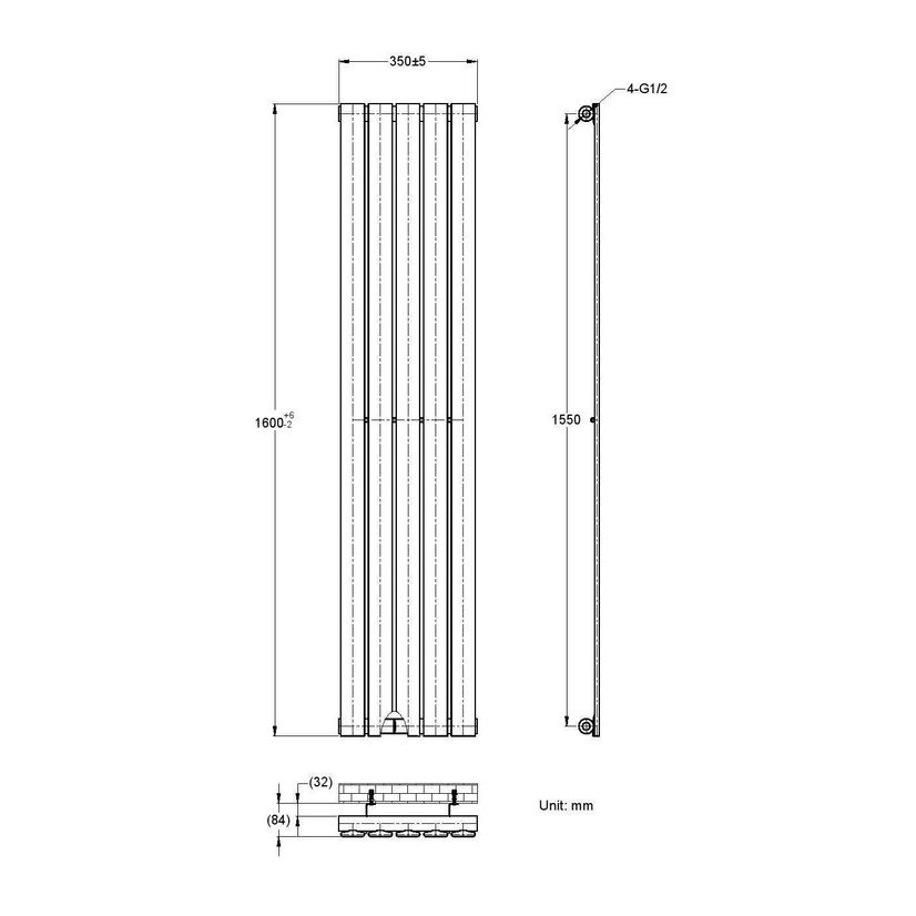 Faro Anthracite Single Flat Panel Vertical Radiator 1600x350mm