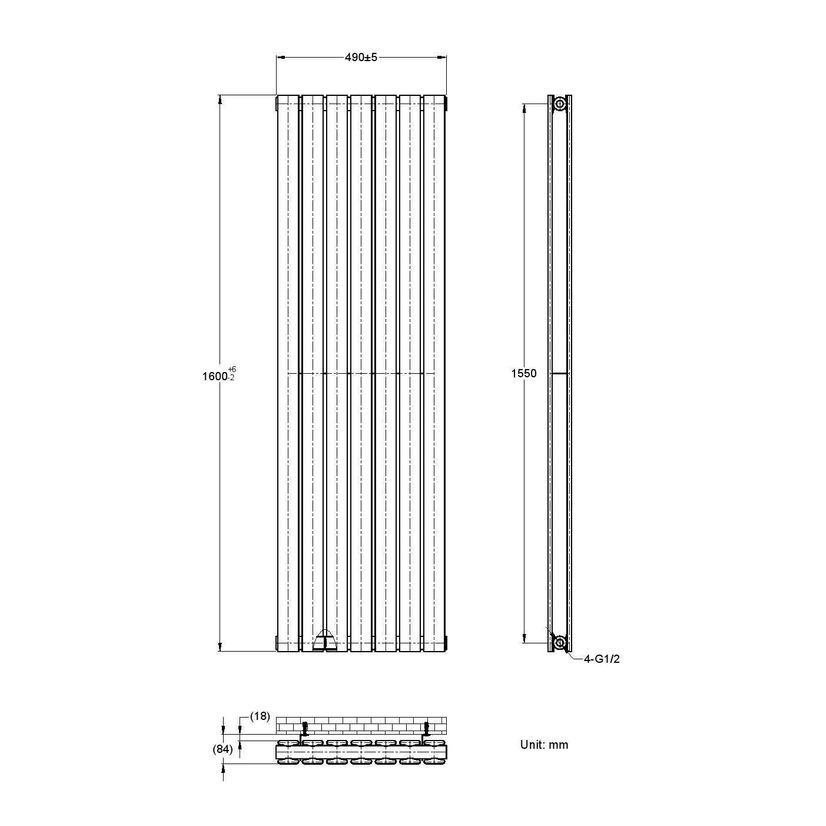 Faro Anthracite Double Flat Panel Vertical Radiator 1600x490mm