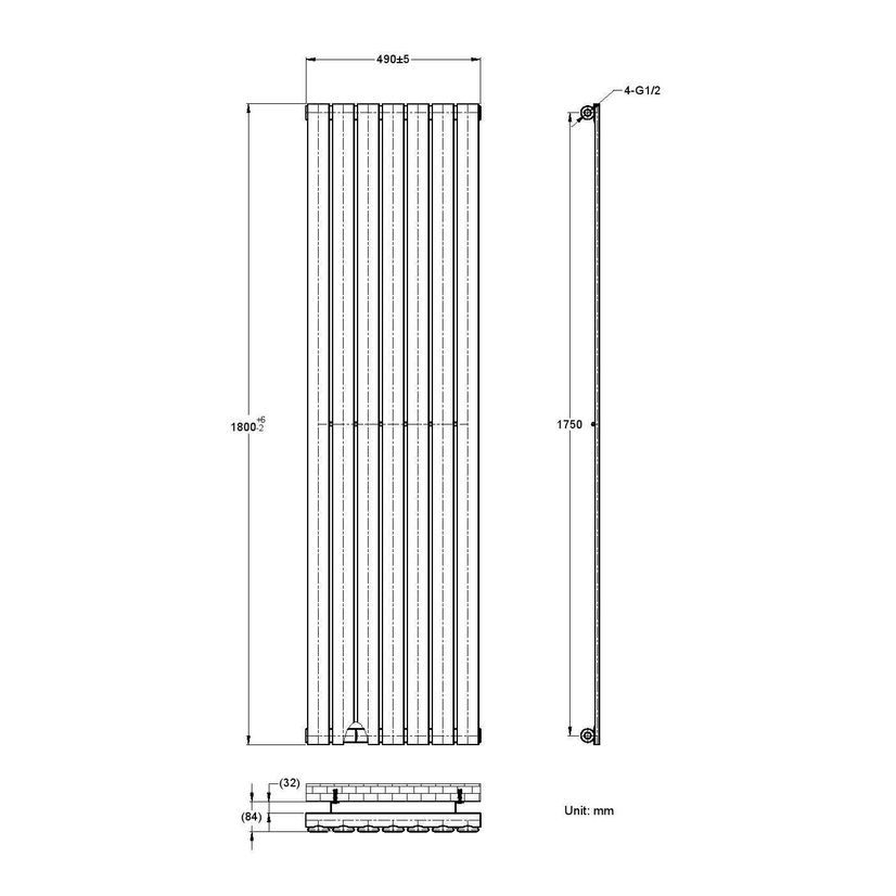 Faro White Single Flat Panel Vertical Radiator 1800x490mm