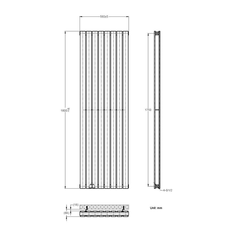 Faro Anthracite Double Flat Panel Vertical Radiator 1800x560mm