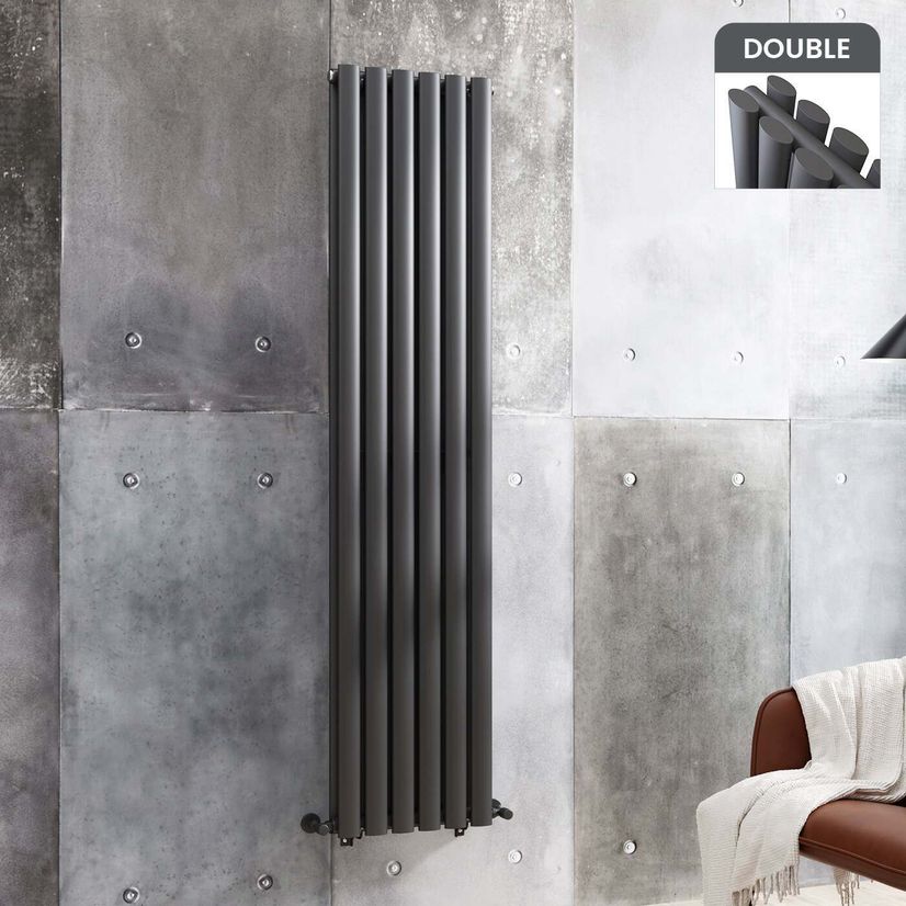 Marbella Anthracite Double Oval Panel Radiator 1600x360mm