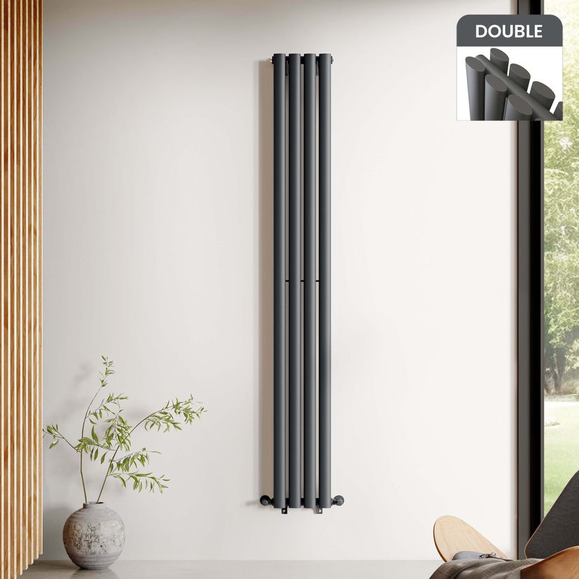 Marbella Anthracite Double Oval Panel Radiator 1800x240mm