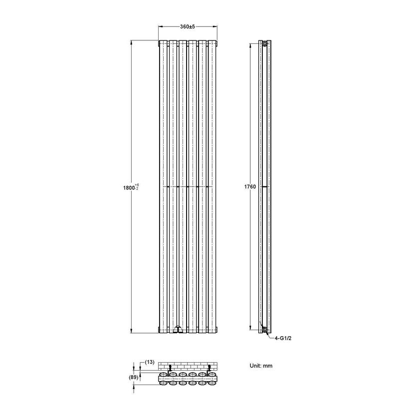 Marbella Anthracite Double Oval Panel Radiator 1800x360mm