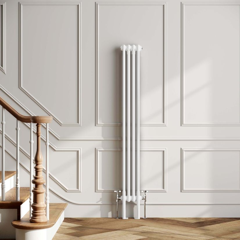 Athens White Double Column Vertical Traditional Radiator 1500x200mm