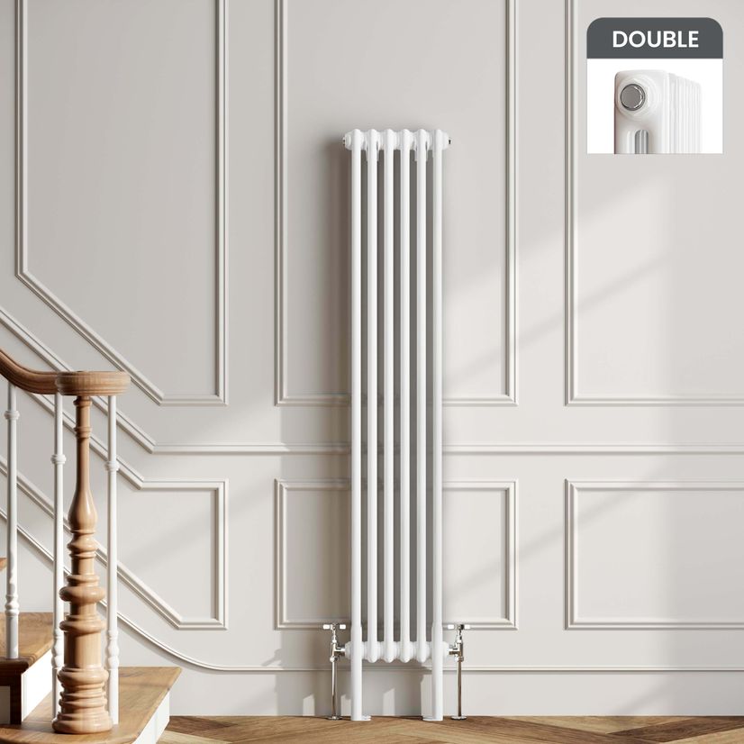 Athens White Double Column Vertical Traditional Radiator 1500x290mm