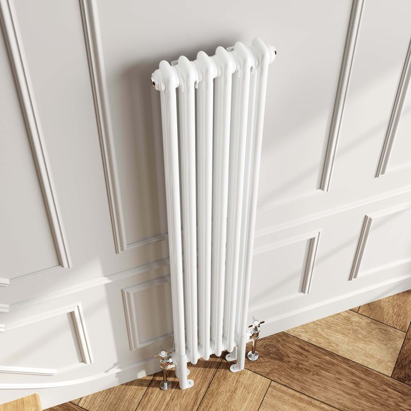 Athens White Double Column Vertical Traditional Radiator 1500x290mm