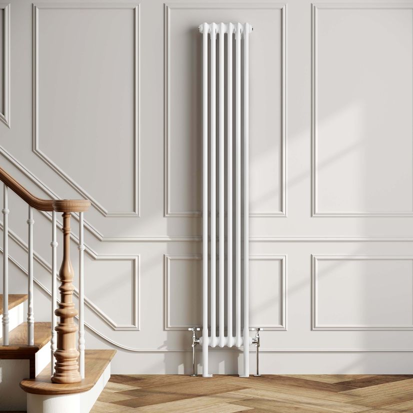 Athens White Double Column Vertical Traditional Radiator 1800x290mm