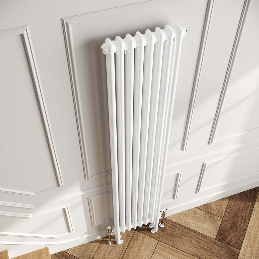 Athens White Double Column Vertical Traditional Radiator 1800x380mm