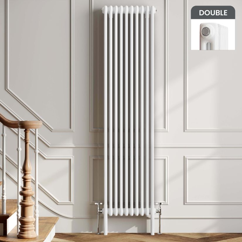 Athens White Double Column Vertical Traditional Radiator 1800x470mm