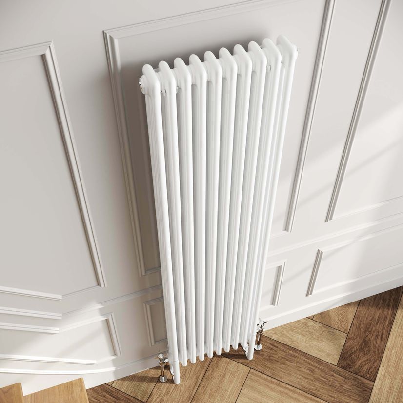 Athens White Double Column Vertical Traditional Radiator 1800x470mm