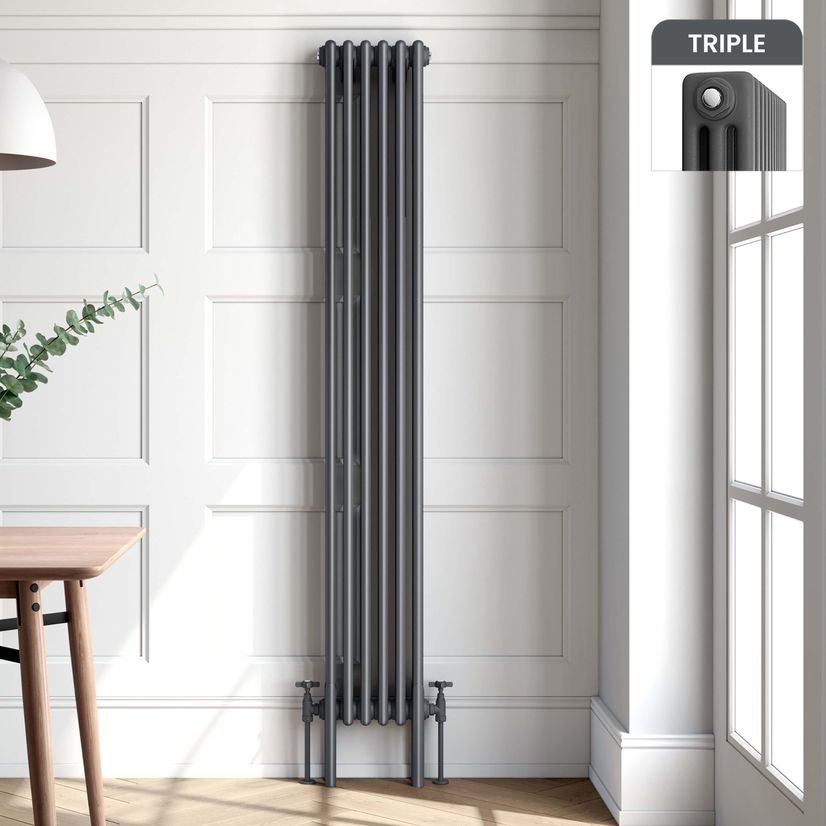 Athens Anthracite Triple Column Vertical Traditional Radiator 1800x290mm