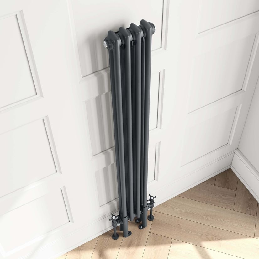 Athens Anthracite Double Column Vertical Traditional Radiator 1500x200mm