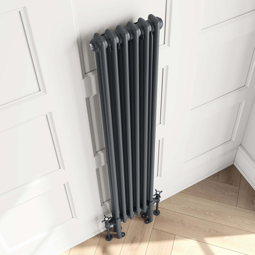 Athens Anthracite Double Column Vertical Traditional Radiator 1500x290mm