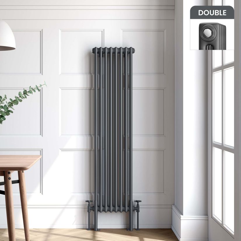 Athens Anthracite Double Column Vertical Traditional Radiator 1500x380mm