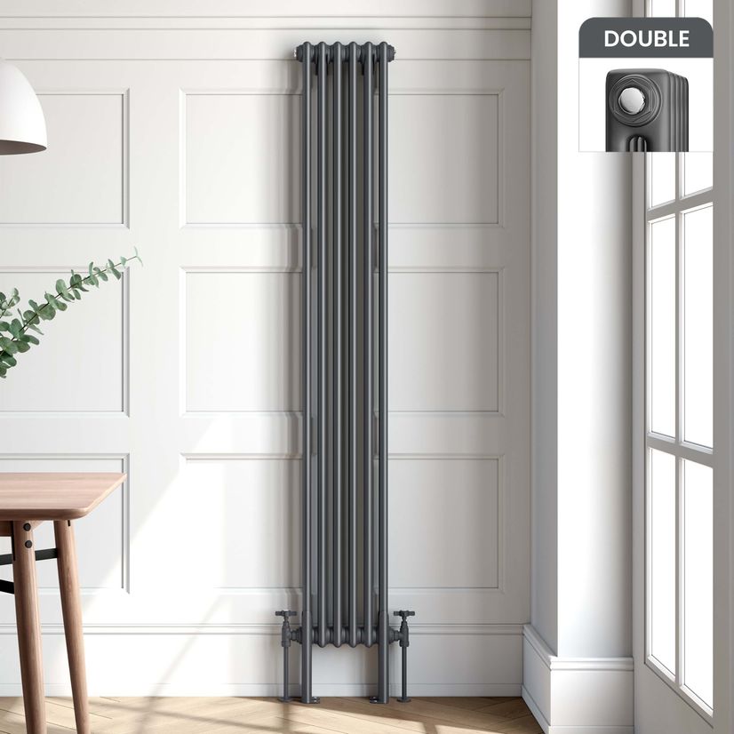 Athens Anthracite Double Column Vertical Traditional Radiator 1800x290mm