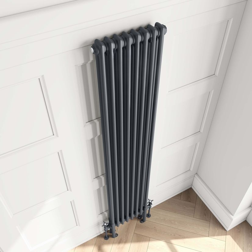 Athens Anthracite Double Column Vertical Traditional Radiator 1800x380mm