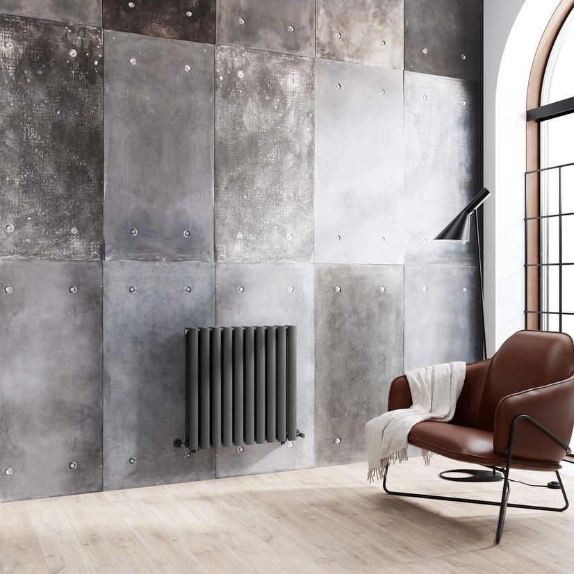 Marbella Anthracite Double Oval Panel Radiator 600x600mm