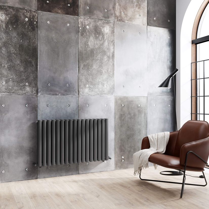 Marbella Anthracite Double Oval Panel Radiator 600x1020mm