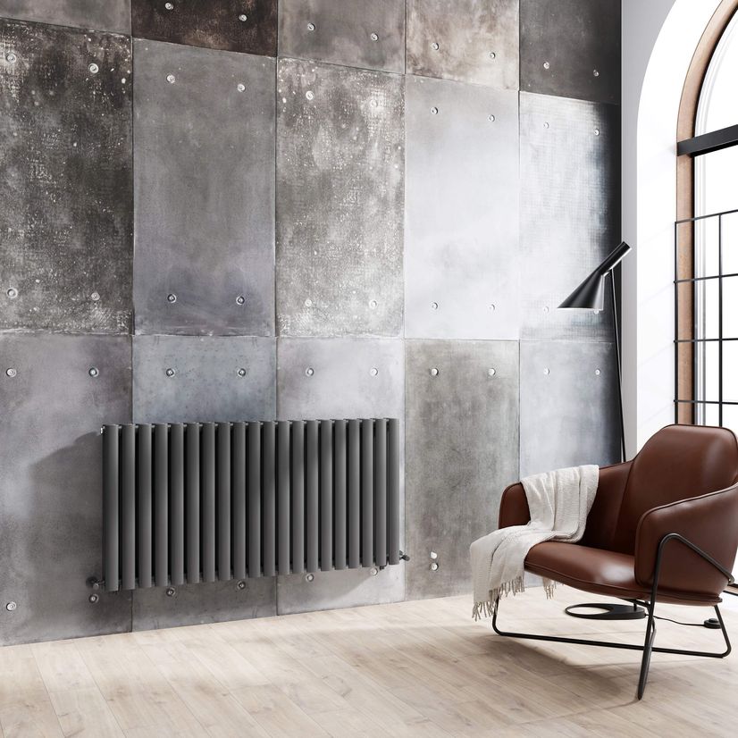 Marbella Anthracite Double Oval Panel Radiator 600x1200mm