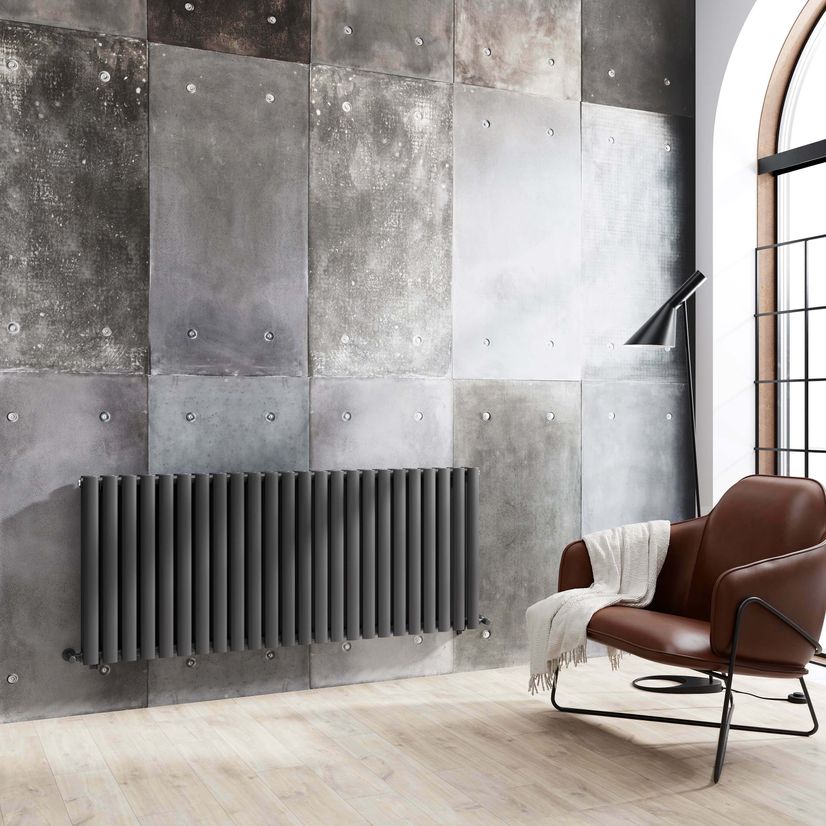 Marbella Anthracite Double Oval Panel Radiator 600x1440mm