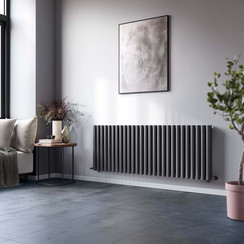 Marbella Anthracite Double Oval Panel Radiator 600x1620mm