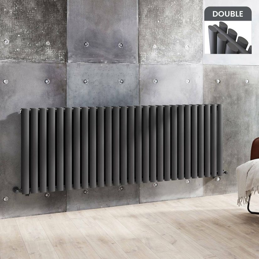Marbella Anthracite Double Oval Panel Radiator 600x1620mm