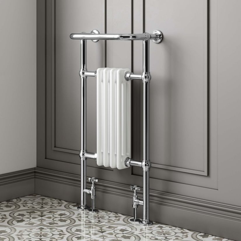 Gibraltar Small White Traditional Heated Towel Radiator (With Overhanging Rail)