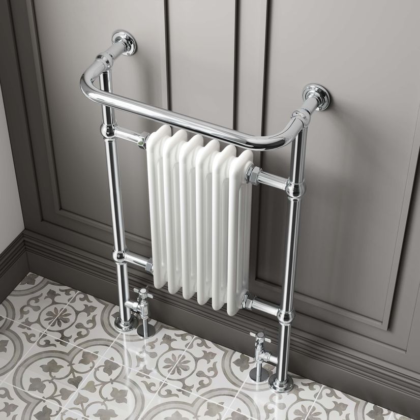 Gibraltar Medium White Traditional Heated Towel Radiator (With Overhanging Rail)