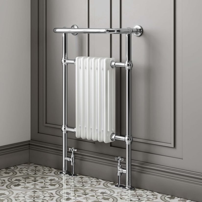 Gibraltar Medium White Traditional Heated Towel Radiator (With Overhanging Rail)
