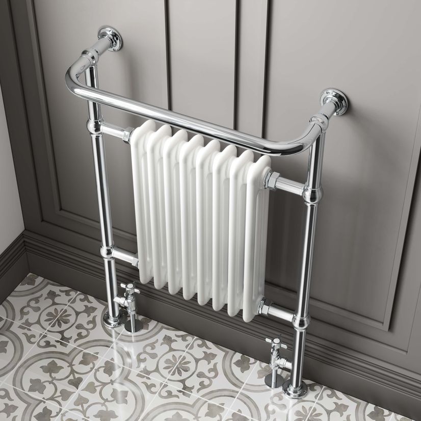 Gibraltar Large White Traditional Heated Towel Radiator (With Overhanging Rail)
