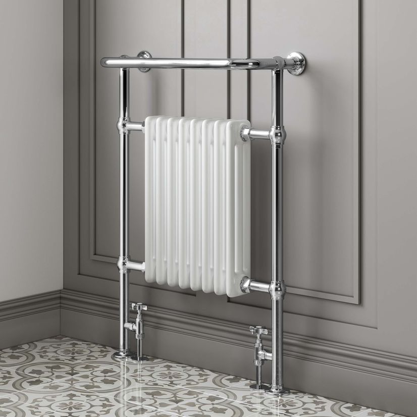 Gibraltar Large White Traditional Heated Towel Radiator (With Overhanging Rail)