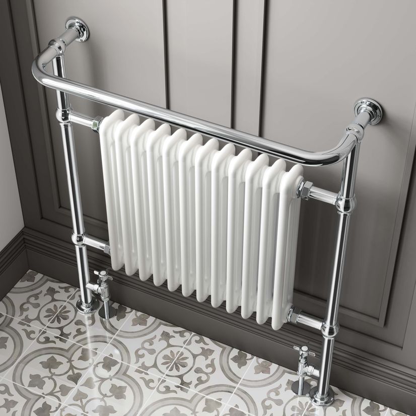 Gibraltar Extra Large White Traditional Heated Towel Radiator (With Overhanging Rail)