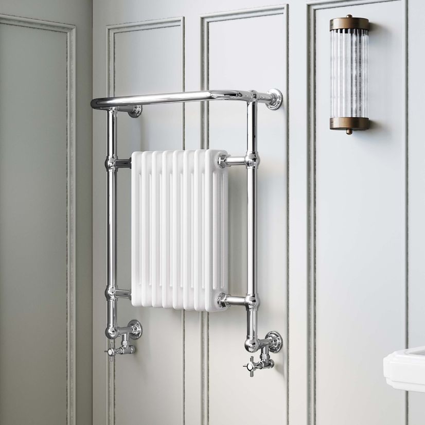 Gibraltar Wall Hung Large White Traditional Heated Towel Radiator (With Overhanging Rail)