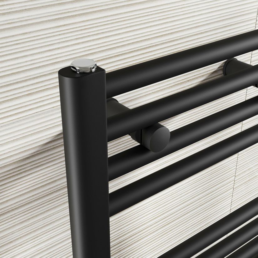 Naples Premium Matt Black Straight Heated Towel Rail 1200x450mm