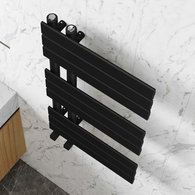 Seville Matt Black Designer Flat Panel Heated Towel Rail 800x450mm