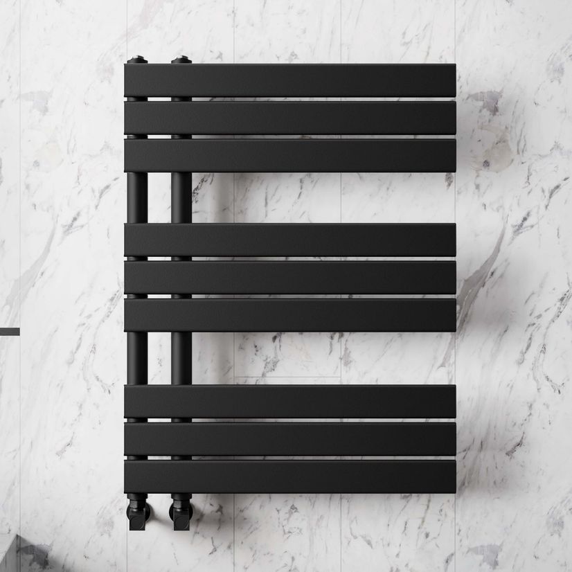 Seville Matt Black Designer Flat Panel Heated Towel Rail 800x600mm
