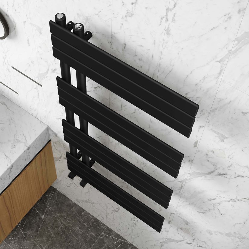 Seville Matt Black Designer Flat Panel Heated Towel Rail 1200x600mm