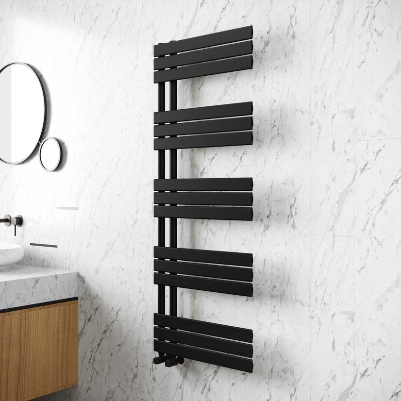 Seville Matt Black Designer Flat Panel Heated Towel Rail 1600x600mm